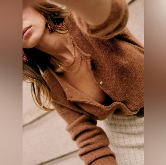 LA MAILLE SÉZANE Kid Mohair Reversible Cardigan In Chestnut Brown Like New - Picture 1 of 11